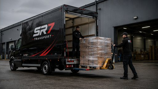 SR7 Transport loading pallets using tail lift at a warehouse